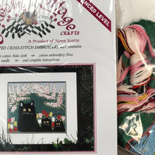 Load image into Gallery viewer, Maude Lewis "Three Black Cats" cross-stitch kit