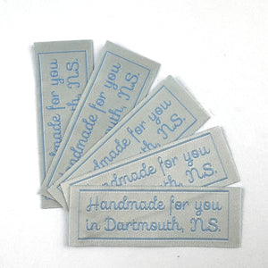 "Handmade for you in..." woven labels