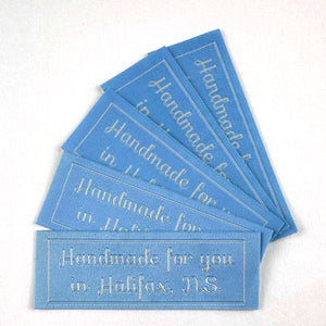 "Handmade for you in..." woven labels